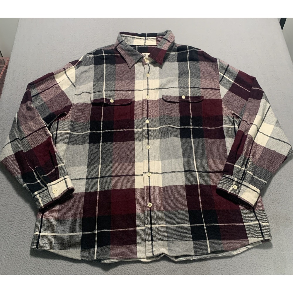 American Eagle Mens XXL Plaid Flannel Shirt Burgundy Gray Black Button Up EUC